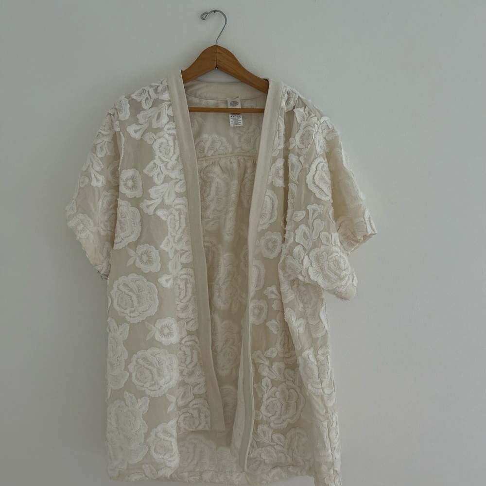 Anthropologie Cream Floral Lace Cardigan